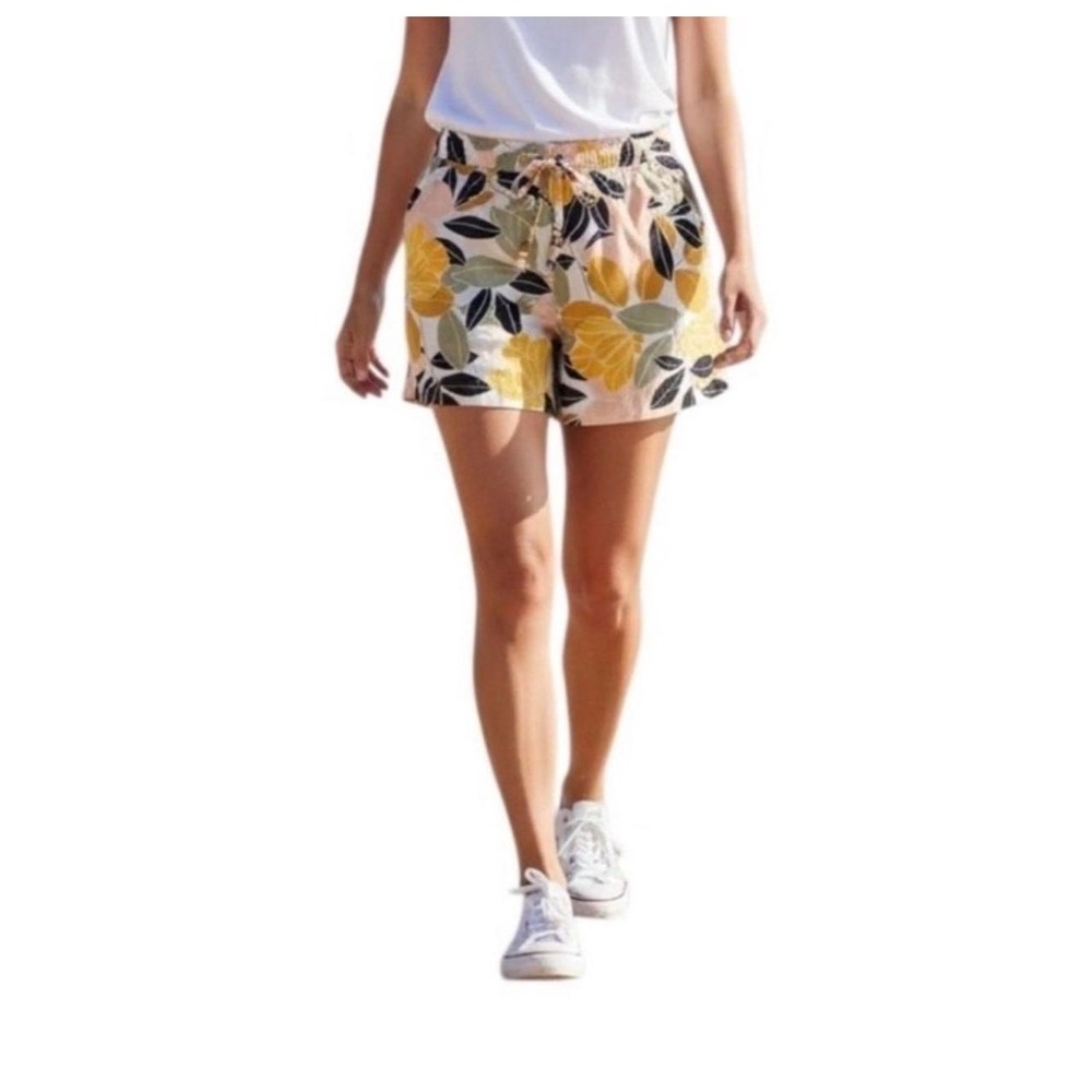 Rachel Zoe Linen Floral Shorts Womens Medium Pink Yellow Tropical Boho Beaded‎
